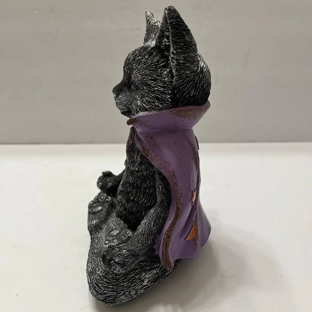 Halloween Meditating Yoga Zen Cat Resin Black Purple Cape 7.5x6